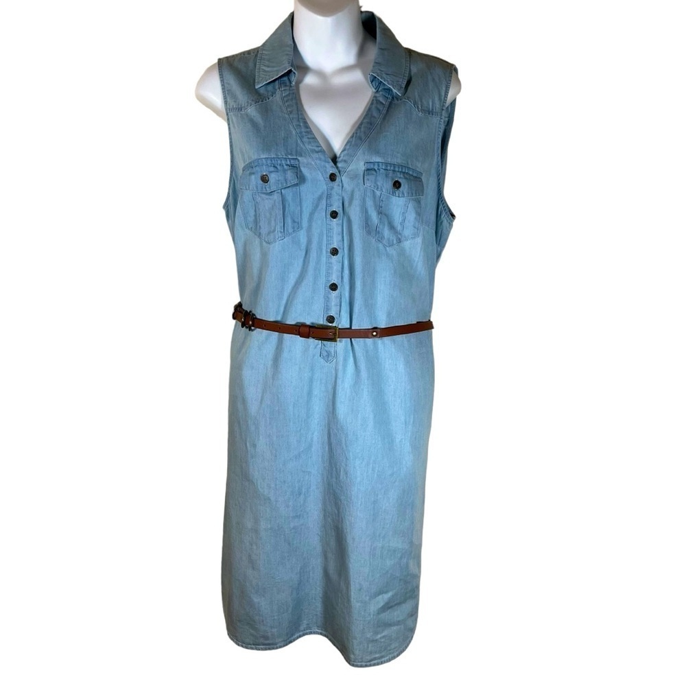 New York & Company lightweight denim collared sleeveless dress size L - EUC